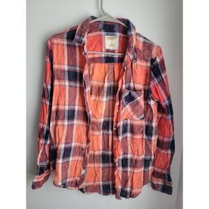 Arizona Red Plaid Long Sleeve Button Up Top Size Medium M